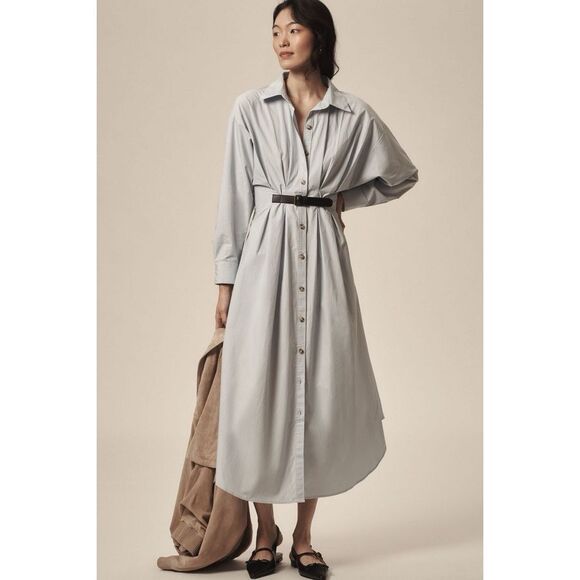 Anthropologie Dresses & Skirts - Anthropologie Long-Sleeve Buckle-Front Midi Shirt Dress